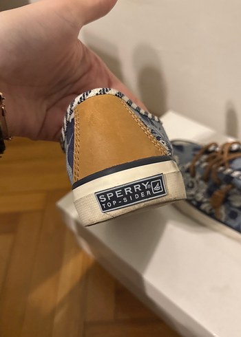 Kadın Mavi Denim Bağcıklı Wedge Spor Ayakkabı Sperry Marka Kumaş - Görsel 8