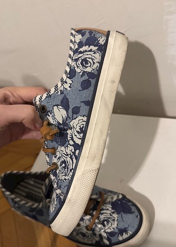 Kadın Mavi Denim Bağcıklı Wedge Spor Ayakkabı Sperry Marka Kumaş - Görsel 4