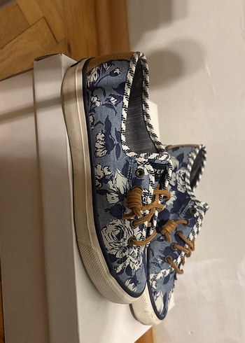 Kadın Mavi Denim Bağcıklı Wedge Spor Ayakkabı Sperry Marka Kumaş - Görsel 3