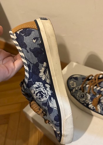 Kadın Mavi Denim Bağcıklı Wedge Spor Ayakkabı Sperry Marka Kumaş - Görsel 7