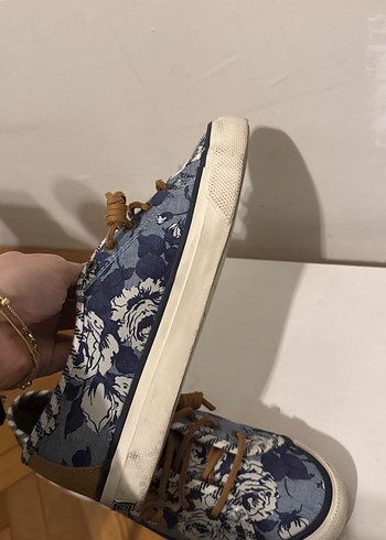 Kadın Mavi Denim Bağcıklı Wedge Spor Ayakkabı Sperry Marka Kumaş - Görsel 5