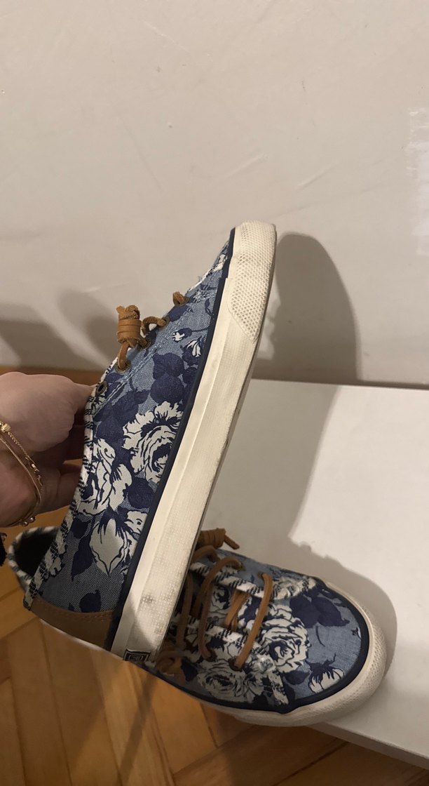 Kadın Mavi Denim Bağcıklı Wedge Spor Ayakkabı Sperry Marka Kumaş - Görsel 5