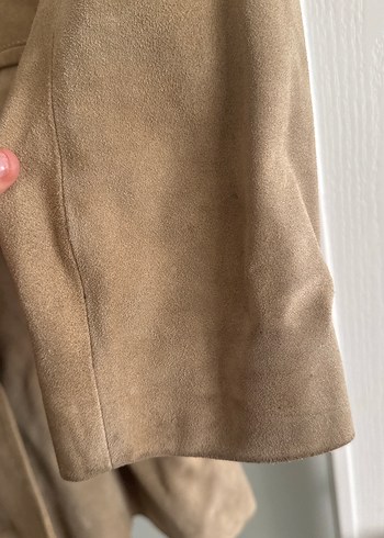 Bej Süet Midi Kadın Ofis Kabanı - Görsel 5