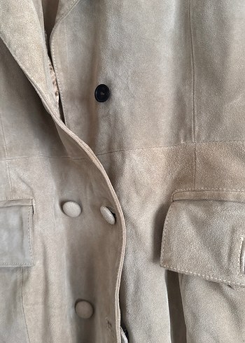 Bej Süet Midi Kadın Ofis Kabanı - Görsel 3