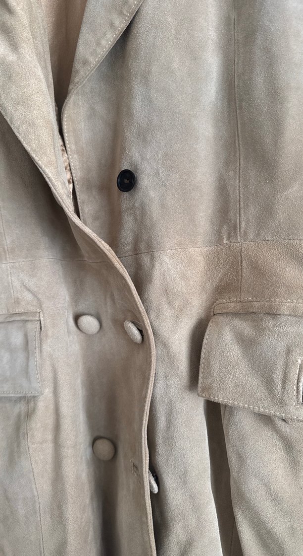 Bej Süet Midi Kadın Ofis Kabanı - Görsel 3