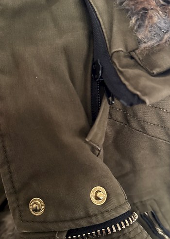 Kürklü Haki Midi Kadın Mont Pull&Bear S - Görsel 8