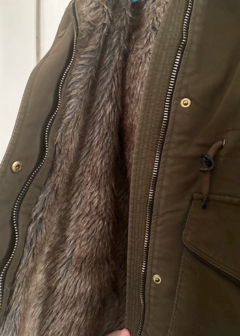 Kürklü Haki Midi Kadın Mont Pull&Bear S - Görsel 3