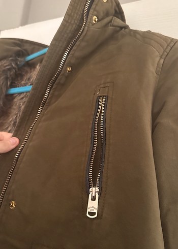 Kürklü Haki Midi Kadın Mont Pull&Bear S - Görsel 5