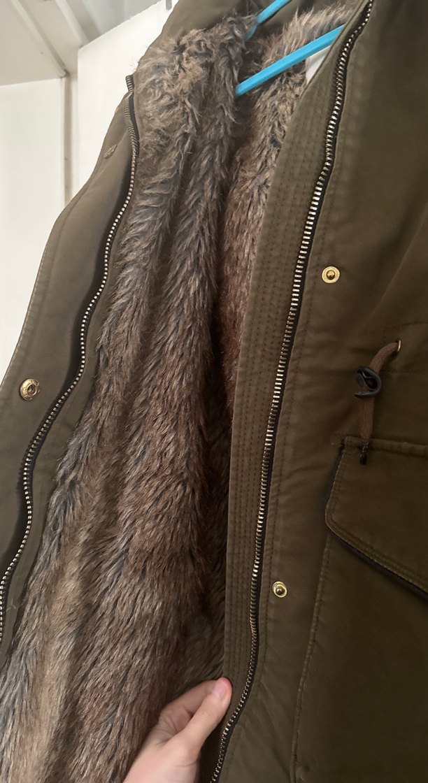 Kürklü Haki Midi Kadın Mont Pull&Bear S - Görsel 3