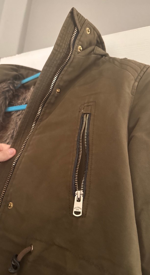 Kürklü Haki Midi Kadın Mont Pull&Bear S - Görsel 5