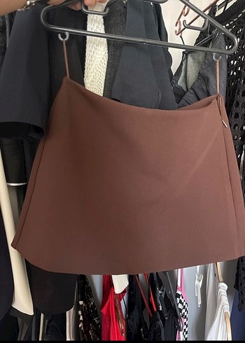 Zara Zara Mini Acı Koyu Kahverengi Şort Etek