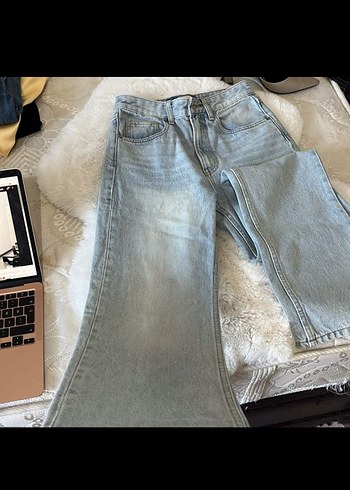 xs Beden mavi Renk H&M Buz Mavisi Straight Jeans Pantalon