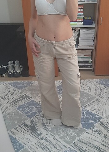 Addax Bej Rengi Krem Kargo Pantalon Jean