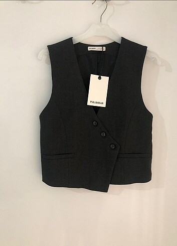 Pull and Bear Kadın Gri Yelek Hırka Sıfır Kol