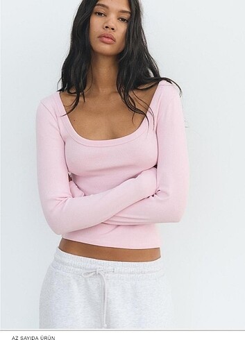 Zara Pembe Pudra Uzun Kollu Fitilli Body Tişört