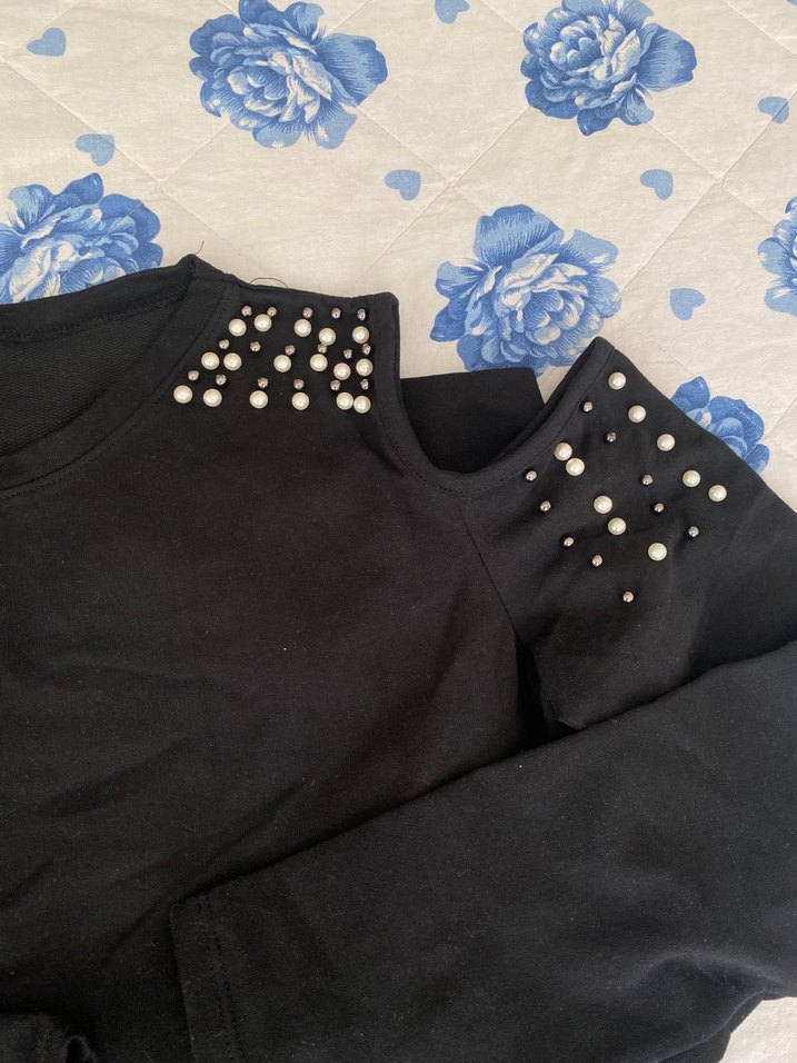 Boncuk Detaylı Siyah Kız Eşofman Takımı - Görsel 3