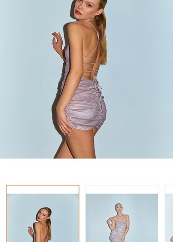 Pembe Straplez Drapeli Mini Elbise - Görsel 3