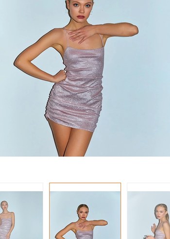 Pembe Straplez Drapeli Mini Elbise - Görsel 2