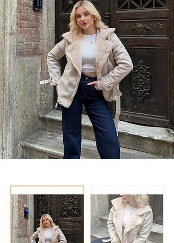 Kürklü Bej Kadın Ceket - Görsel 5