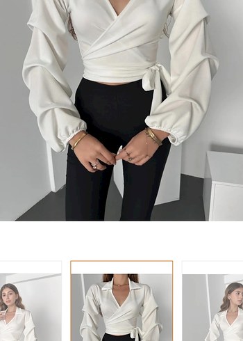 Beyaz V Yaka Kemerli Mini Bluz - Görsel 3