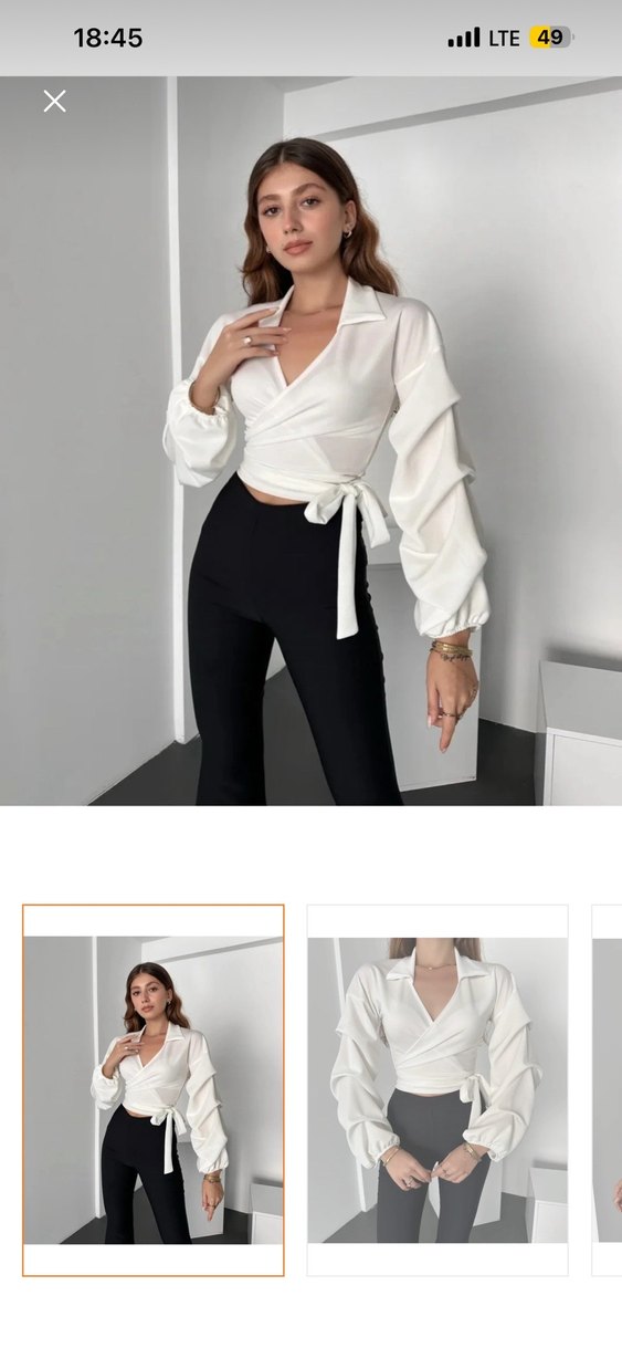 Beyaz V Yaka Kemerli Mini Bluz - Görsel 2