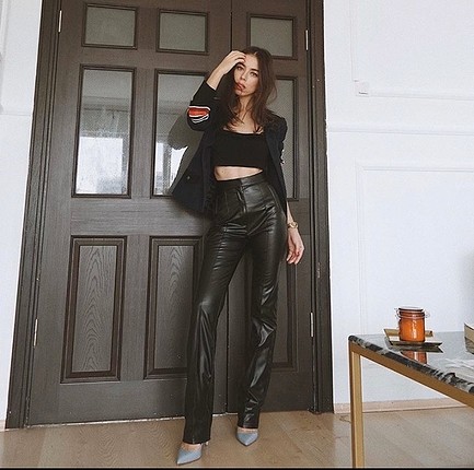 Diğer Deri İspanyol Paça pantalon