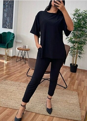 Siyah pamuklu ikili takım