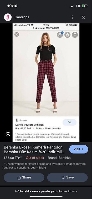Bershka pembe kareli ekoseli kumaş pantolon