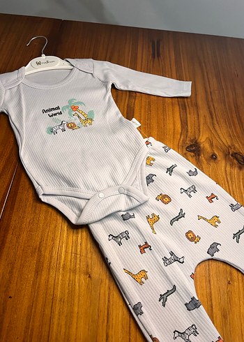 Gri Pamuklu animal Desenli Bebek Takımı - Görsel 5