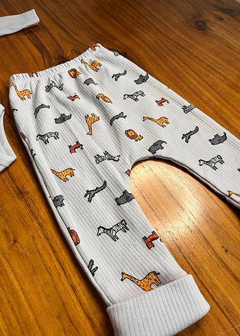 Gri Pamuklu animal Desenli Bebek Takımı - Görsel 4