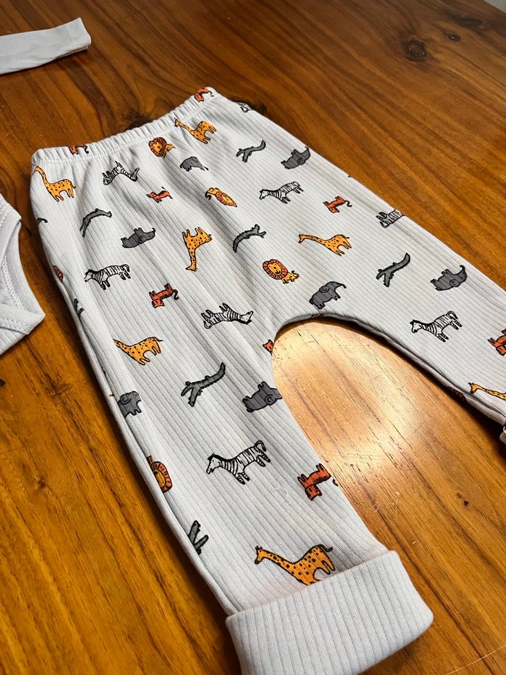 Gri Pamuklu animal Desenli Bebek Takımı - Görsel 4