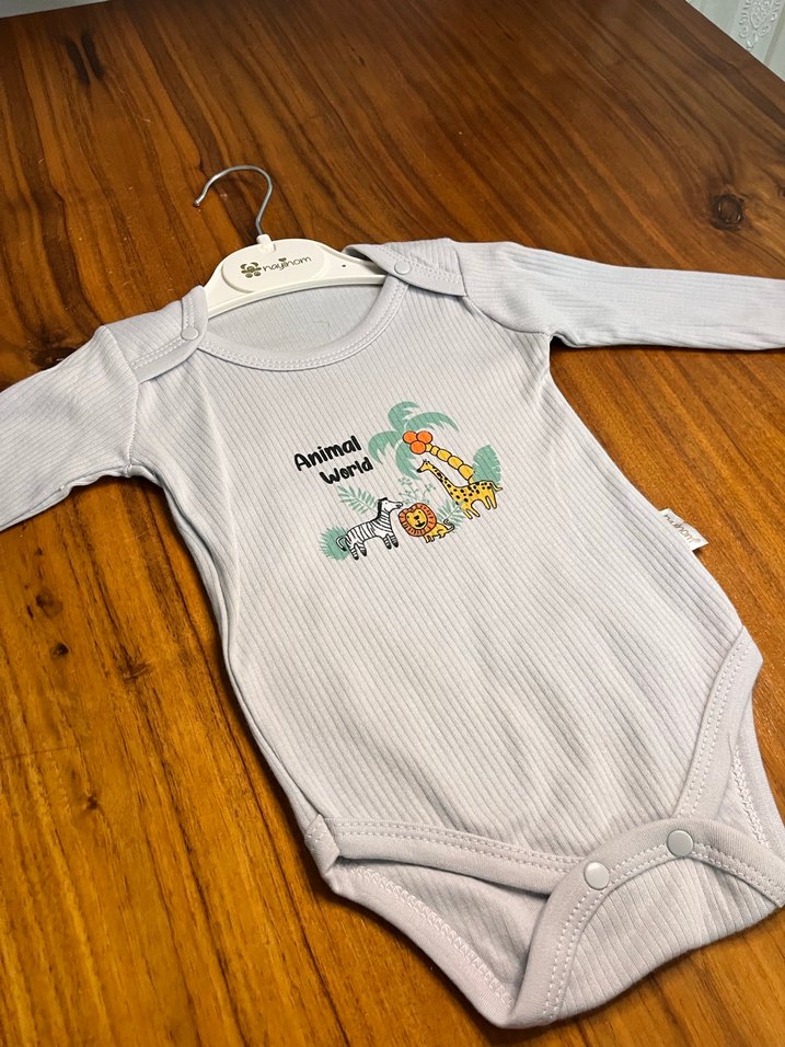 Gri Pamuklu animal Desenli Bebek Takımı - Görsel 2