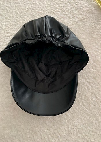 Kadın Siyah Deri Puflu Goth Şapka - Görsel 4