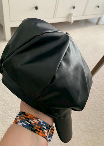 Kadın Siyah Deri Puflu Goth Şapka - Görsel 8