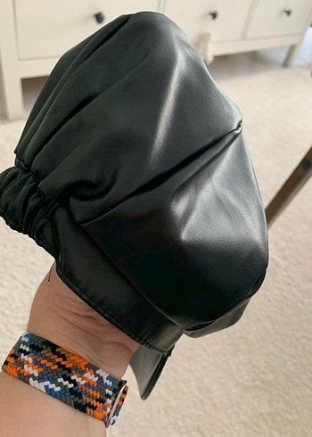 Kadın Siyah Deri Puflu Goth Şapka - Görsel 9