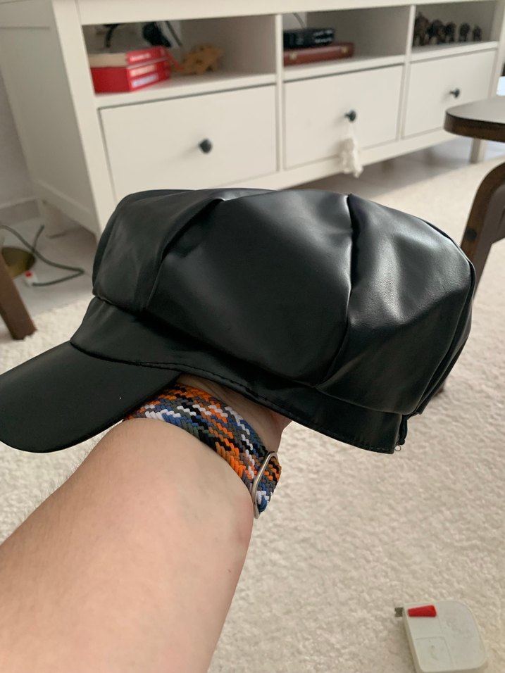 Kadın Siyah Deri Puflu Goth Şapka - Görsel 5