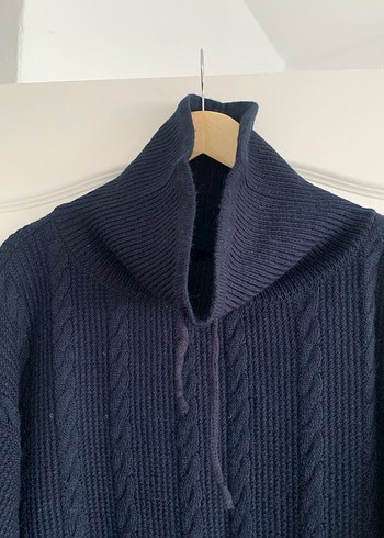 Lacivert Yün Örgü Yüksek Yakalı Kadın Kazak - Görsel 4