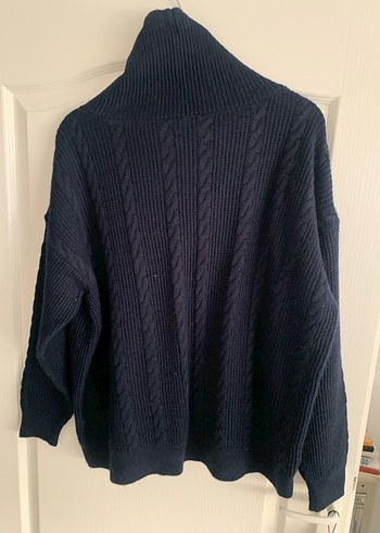 Lacivert Yün Örgü Yüksek Yakalı Kadın Kazak - Görsel 5