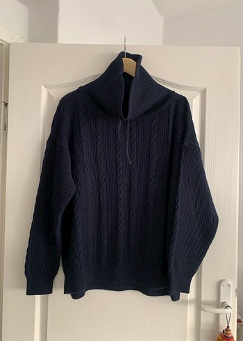 Lacivert Yün Örgü Yüksek Yakalı Kadın Kazak - Görsel 2