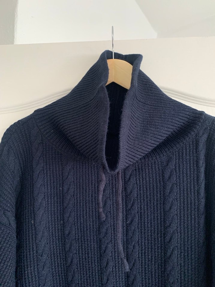 Lacivert Yün Örgü Yüksek Yakalı Kadın Kazak - Görsel 4