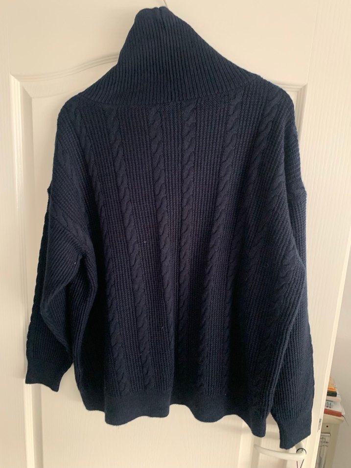 Lacivert Yün Örgü Yüksek Yakalı Kadın Kazak - Görsel 5