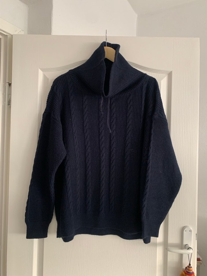 Lacivert Yün Örgü Yüksek Yakalı Kadın Kazak - Görsel 2