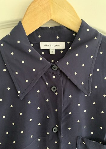 Lacivert Puantiyeli Uzun Kollu Gömlek - Görsel 5