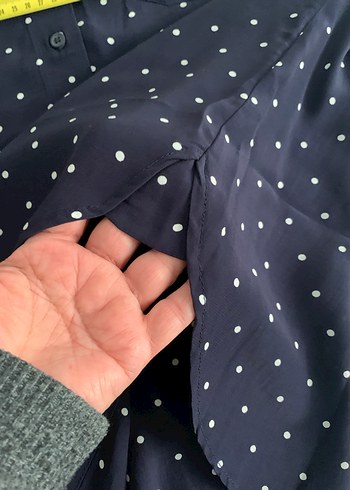 Lacivert Puantiyeli Uzun Kollu Gömlek - Görsel 8