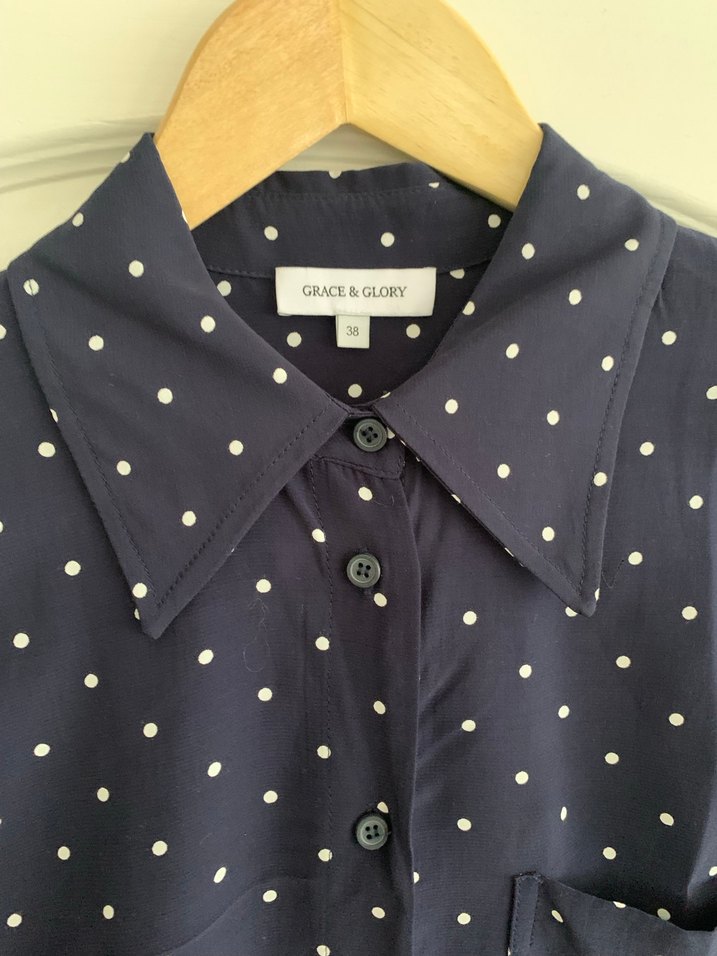 Lacivert Puantiyeli Uzun Kollu Gömlek - Görsel 5