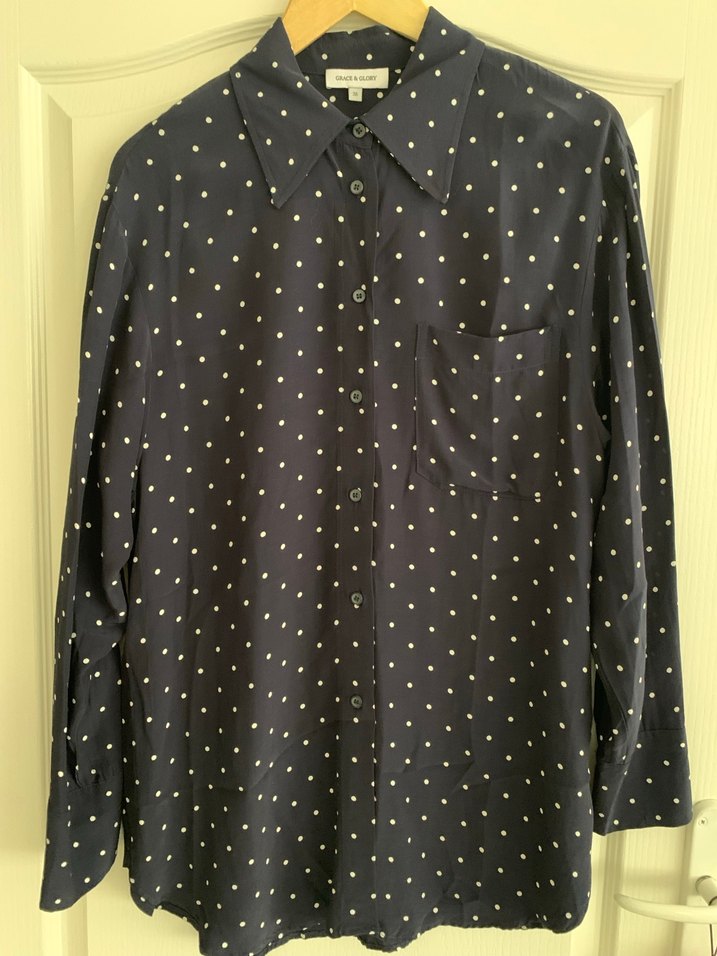 Lacivert Puantiyeli Uzun Kollu Gömlek - Görsel 4