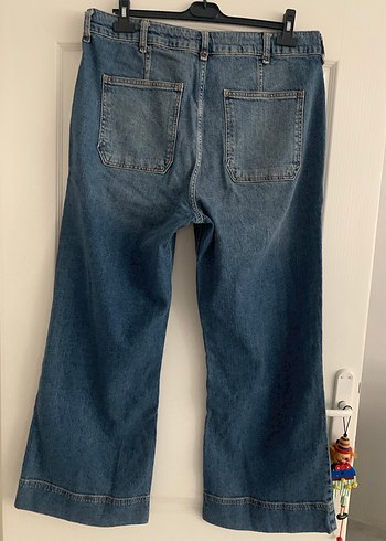 Düğmeli Bol Kesim Mavi Kadın Kot Pantolon - Görsel 7