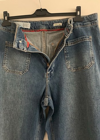 Düğmeli Bol Kesim Mavi Kadın Kot Pantolon - Görsel 5