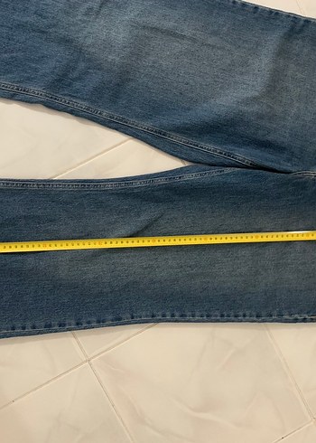 Düğmeli Bol Kesim Mavi Kadın Kot Pantolon - Görsel 11