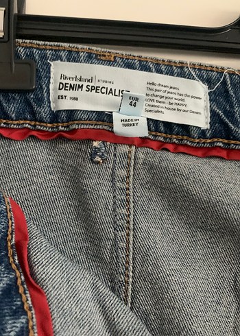 Düğmeli Bol Kesim Mavi Kadın Kot Pantolon - Görsel 4